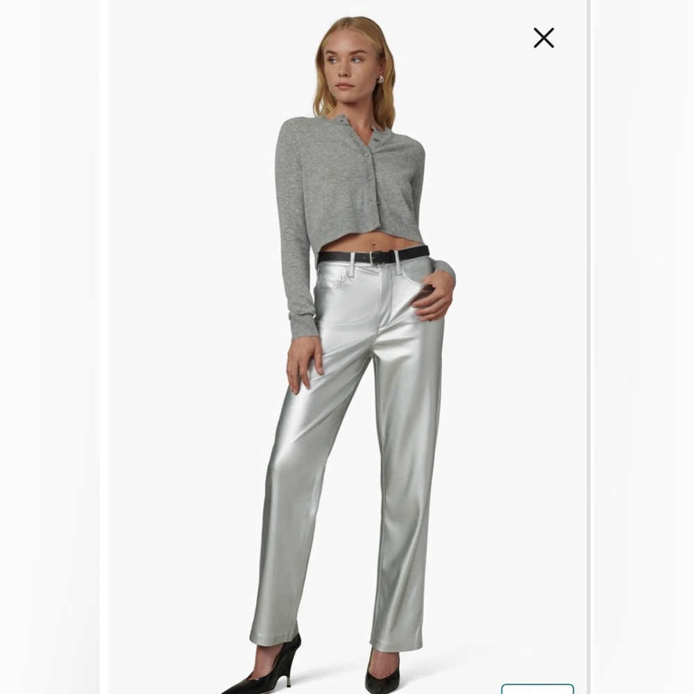 NWT- Joe's Jeans The Margot Faux Leather Straight Jeans, Plated Silver, Size 28